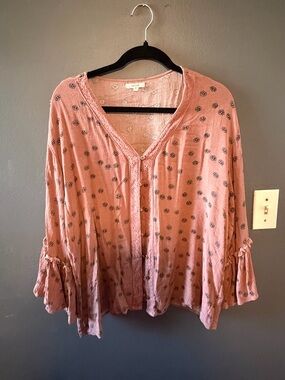 Maurices Dusty Rose Button-Front Peasant Blouse